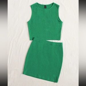 SHEIN Solid Textured Crop Top & Skirt Set